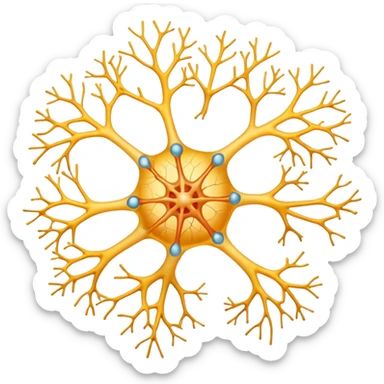 A scientifically accurate nerve cell with the 3 main components, dendrites on the cell body on one side , a long axon and a few dendrites at the other side. sticker