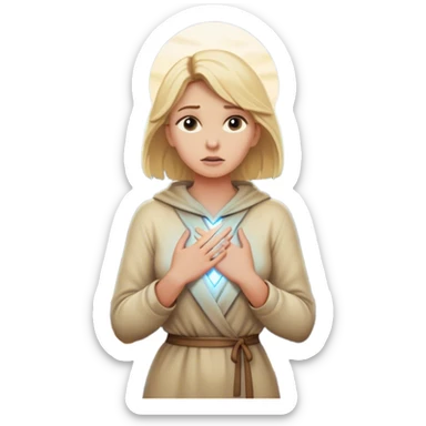A blonde woman stands at a mountain crossroads, her back turned as she contemplates two trails—one illuminated, symbolizing response, and one shrouded in darkness, representing reaction. with hands on chest sticker