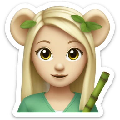 White Girl with blonde hair and green eyes and koala ears holding bamboo stick  sticker