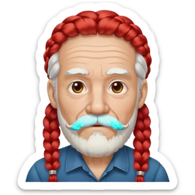 very old, white bearded and white mustached, red long haired, braided, wearing ear accessories sticker