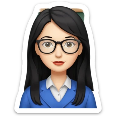 women teacher with black long hair sticker
