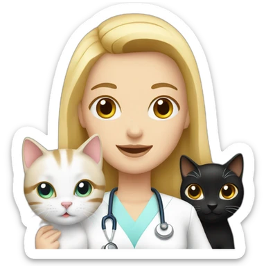 Nurse Blond white girl with 2 cats  one brown and one black sticker