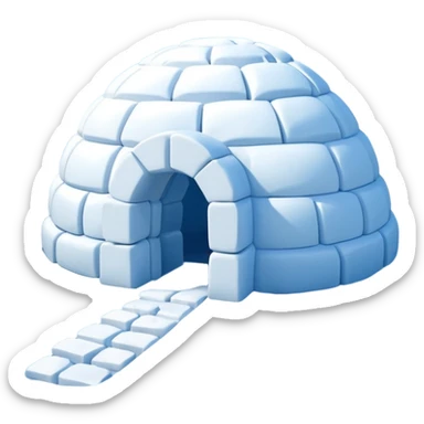 A traditional snow igloo on a vast snowy plain under a clear blue sky. Soft sunlight casts gentle shadows across the snow. The igloo has a small entrance tunnel and compacted snow blocks forming its dome. Realistic Arctic environment, crisp atmosphere, calm winter feeling. sticker