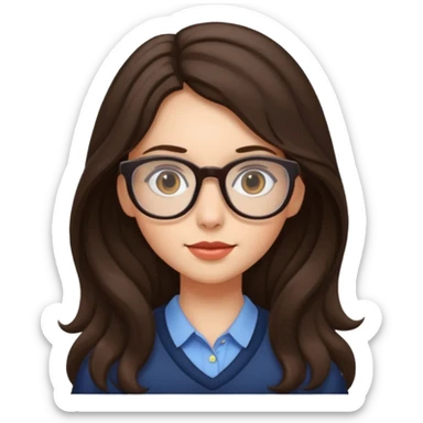 Brunette (more brunette) girl with long not to wavy hair and glasses sticker