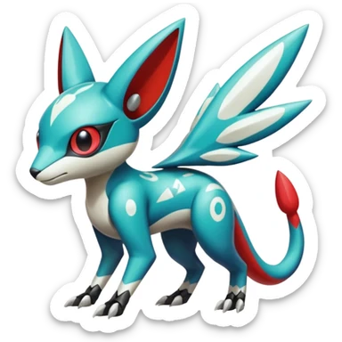 Shiny Colorful Exotic Futuristic Cyber-Vernid-Trico-Meloetta-Latias-Koraidon-Peppercat-Protogen-Pokémon-Digimon-Fakémon-fusion-hybrid-creature sticker