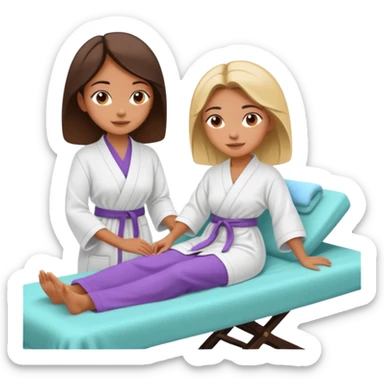 girl on spa bed relaxing while getting massage from woman sticker