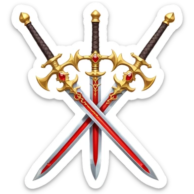 Golden fiery royal two crossed swrods with red gem and golden blade and golden handle sticker