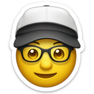crea un emoji amarillo con lentes oscuros tipo aviador y gorra negra sticker
