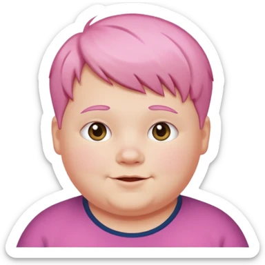 un nene blanco rellenito con pelo corto rosa,  con la sonrisa invertida sticker