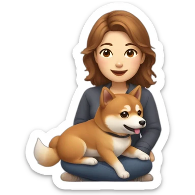 Cute Shiba-dog Accompanied by a middle age woman with brown and curly hair sticker