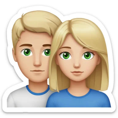Couple with a girl with blonde haire and green eyes and a boy with brown hair and blue eyes sticker