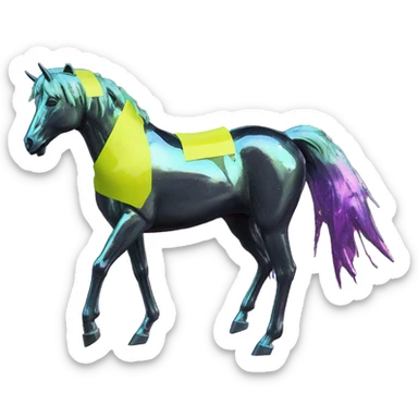 .Zombie_ Vaporwave black holographic oilslick zombie unicorn yellow caution tape graffiti Pegasus sticker