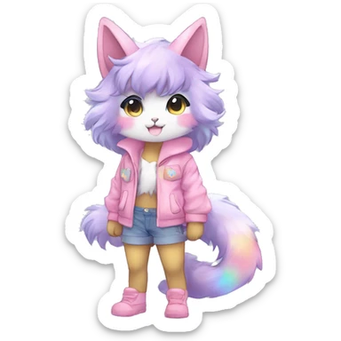 Anthro Cute Gorgeous Petite Shiny Colorful Pastel Glitter Sparkle Stars Anime Chibi Animal-Fakémon-Pokémon-Hybrid Fur Sona Aesthetic Trending Style Full Body sticker