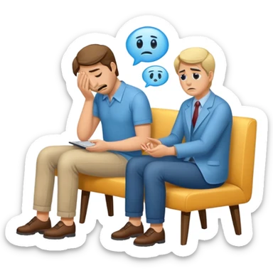 Crying man at the psychological session ( woman is psychologist supporting man) sticker