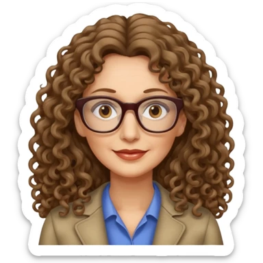 woman 50 years old dark blond long curly hair, brown eyes ans rectangle glasses sticker