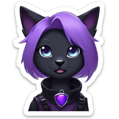 Gorgeous furry gothic dark techwear anime style anthro black cat furry sona Fakemon with blushing face aesthetic and pretty edgy black with violet collar and harness trending style sticker