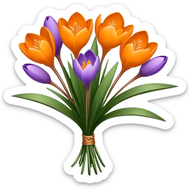 luxuriant, bouquet Crocus Orange, stem, leaf sticker