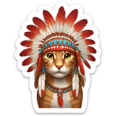 Cat wearing red indian headdress sticker