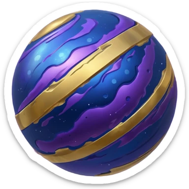 Mercury planet emoji, metallic sphere, swirling deep blue, gold, and purple highlights, rough surface details sticker