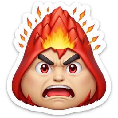 can i have an image of an red faced emoji with a small vocano th the top of its head erupting. i like the 4th image but make it with an angry face sticker