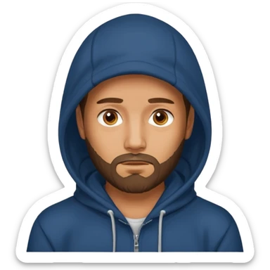 a guy wears a hoodie, his face is a mysterious, he looks pretty and handsome, but very distant 
he has a beard  sticker