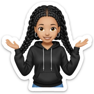 African American girl light skin complextion long black box braids  wearing plain black hoodie dancing sticker