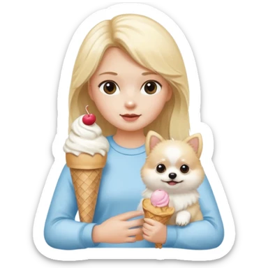 White pomeranian with icecream with blonde girl sticker