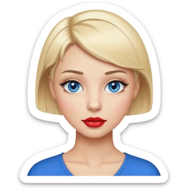 blond girl with cropped hair, blue eyes, makeup, no baguette sticker