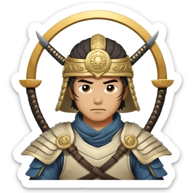 male samurai warrior with angelic halo and nomadic traveling gear sticker