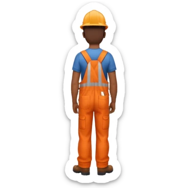 Indian male railway engineer orange overalls, boots holding a clipboard back view sticker