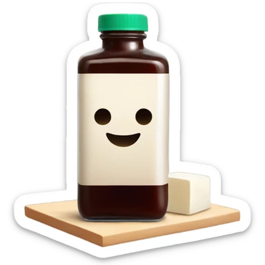 cute tofu block placed next to cute soy sauce bottle  sticker
