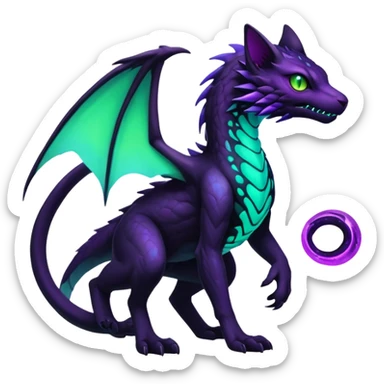 Black Dark Nocturnal Neon-glowing Abyssal Nightly Abyss-Cat-Salandit-Gryphon-Fakémon Creature (full body) sticker