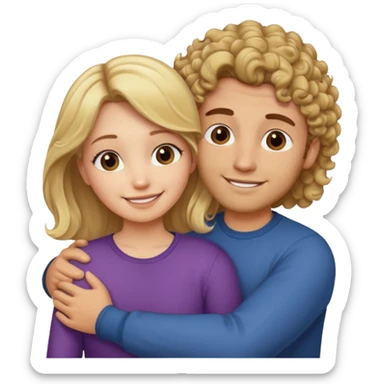 blonde girl with straight hair and medium toned guy with brown curly hair hugging sticker