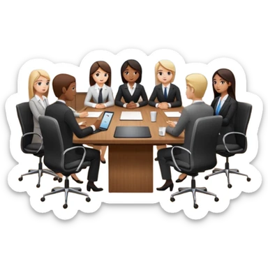 a group of coworkers in meeting room in long rectangular table sticker