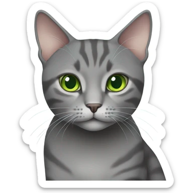 Solid Gray domestic shorthair cat with green eyes  sticker