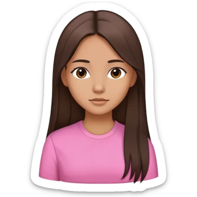 Feminine girl with light brown skin, dark straight long hair and dark eyes, wearing a pink shirt, profile picture style sticker