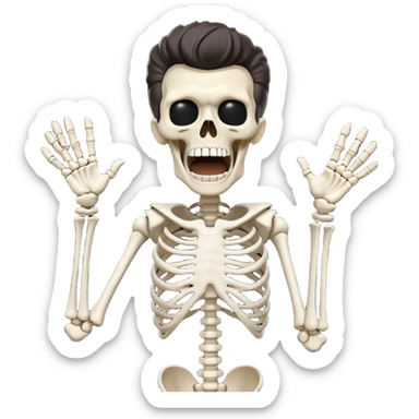 White Skeleton Rick Astley screaming, but he’s losing some of the parts of his face, he still has his clothes on, but is also missing scraps of that too, and the background is pitch black sticker