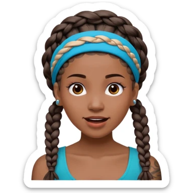 big lose braids starting from the top of the head woman face wiith big visible braids and mono color headband on head excited face and braids as big as headband and lots and lots of face tattoos sticker