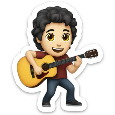 A caucasian guy with dark hair playing guitar and singing in concert sticker