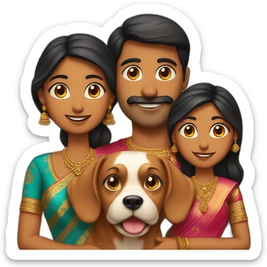 Indian married couple with two kids and a dog sticker