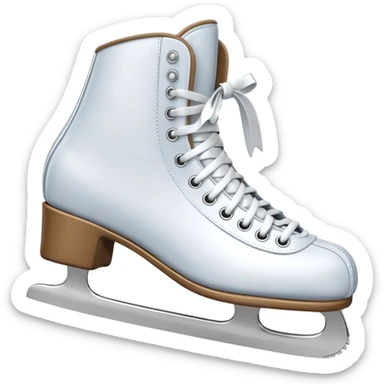 Стильные белые или кожаные коньки с перекрещенными шнурками.
> Prompt: 3D emoji of a pair of classic white ice skates tied together by laces.
Small festive silver bells attached to the laces. Sharp blades with a chrome metallic finish, smooth leathe sticker