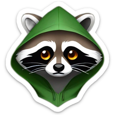 brown raccoon with orange eyes and a dark green hood that is crying sticker