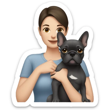 Brunette woman hugging dark gray french bulldog sticker