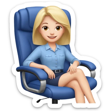 Woman having cartoon faced relaxing in an office chair and smiling sticker