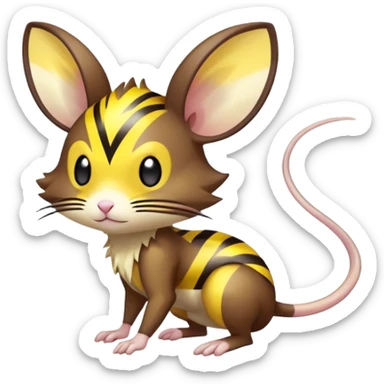 anime-style cute chibi Electric-elemental-type colorful dark-brown jerboa-Pokémon-Fakémon-creature with yellow zig-zag-stripes, with big, long, zig-zag-shaped-whiskers sticker