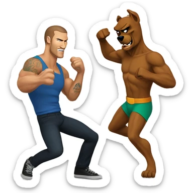 Scooby Doo fighting Randy Orton sticker