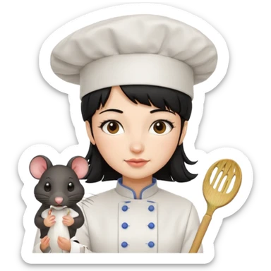 A rat with a fringe and chefs hat girl black hair sticker