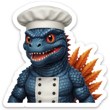 Black Godzilla that looks like the movies with a chef hat sticker