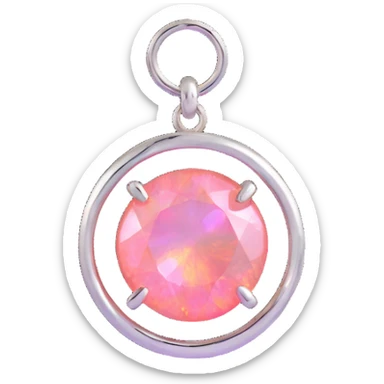 macro shot round cut pink fire opal charm with silver setting, silver jump ring, holographic and neon accents sticker