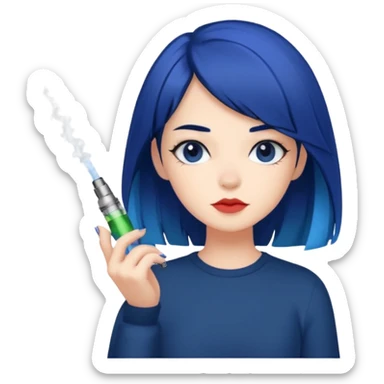 dark blue haired girl with medium length hair and layers and fair skin vaping sticker